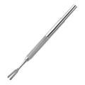 Silver stainless steel tick removal tweezers with fine tips and an ergonomic handle for pets.