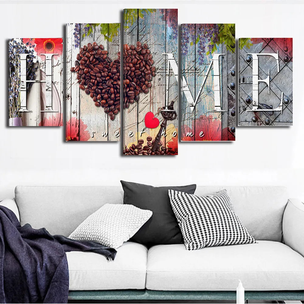 Red oil painting decoration board set showing multiple unframed canvas panels in varying sizes
