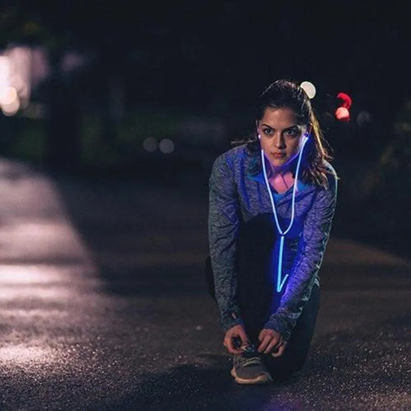 Blue Magic Light LED Earphones with illuminated EL light line and inline remote control.
