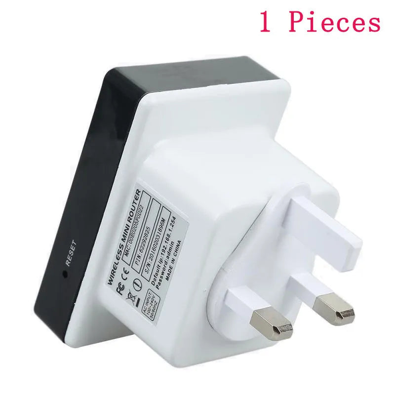 300Mbps WiFi repeater with dual Ethernet ports and UK plug, white plastic housing