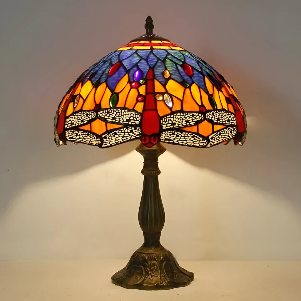Stone table lamp with dragonfly design in European styling for bedroom or living room