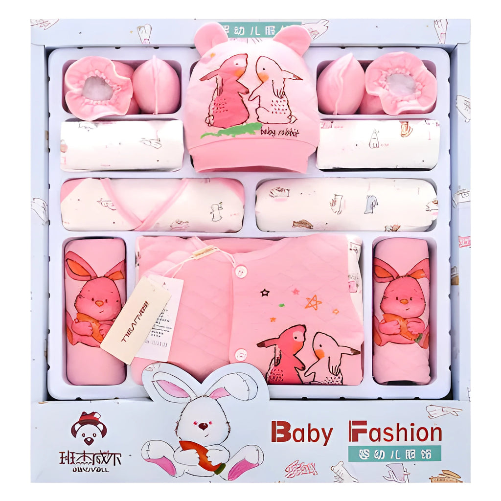Padded cotton baby clothes multi-piece set in pink for newborn boys and girls