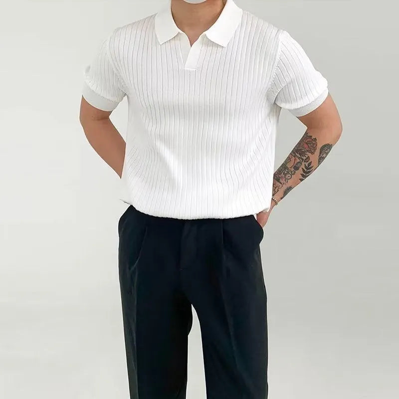 Men's cotton blend solid colour loose fit polo shirt in white with half sleeves
