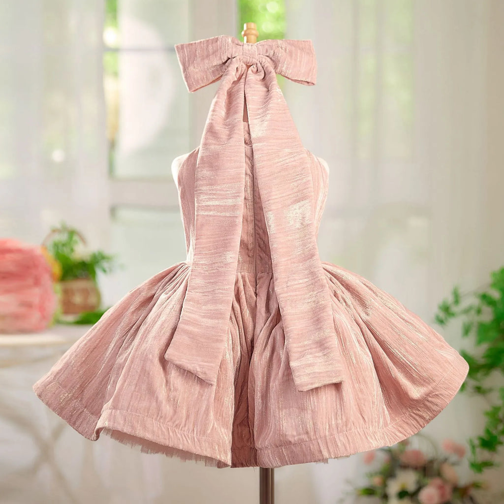 Girls pink halter pettiskirt dress for birthday parties, polyester lining, sizes 80cm to 160cm