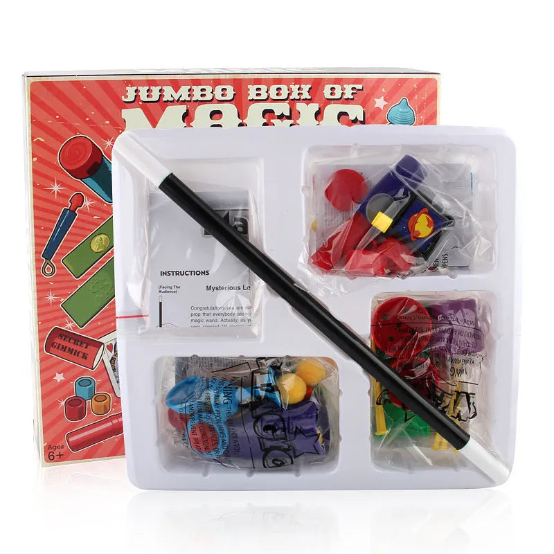 Purple and red plastic magic prop toy set for children in a carton box.