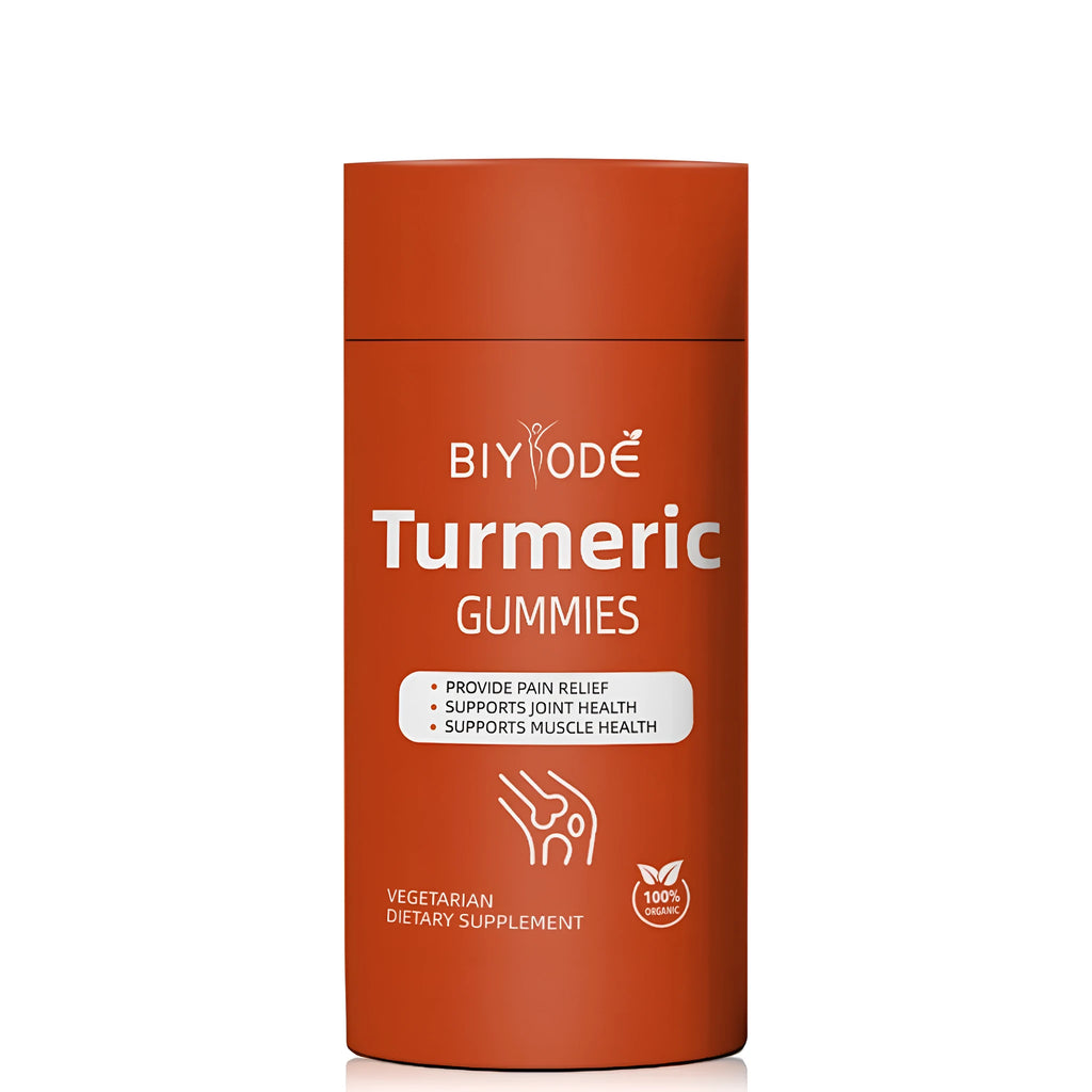 Organic turmeric gummies supplement by biyode in a bottle with 60 pieces