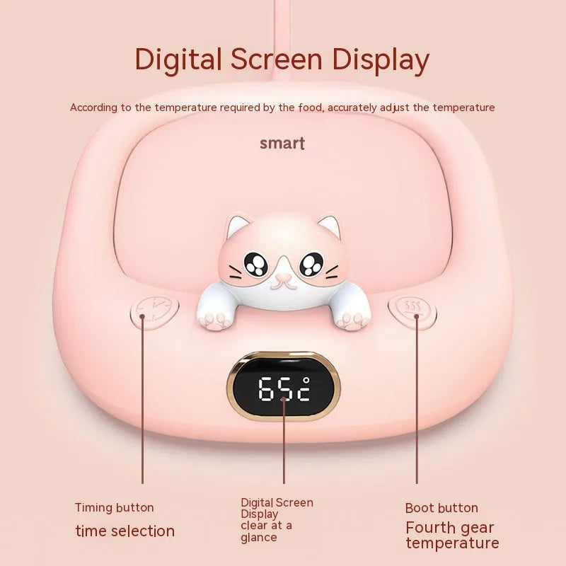 Home office pet constant temperature cup warmer coaster in pink with 136x116x55mm ABS metal build