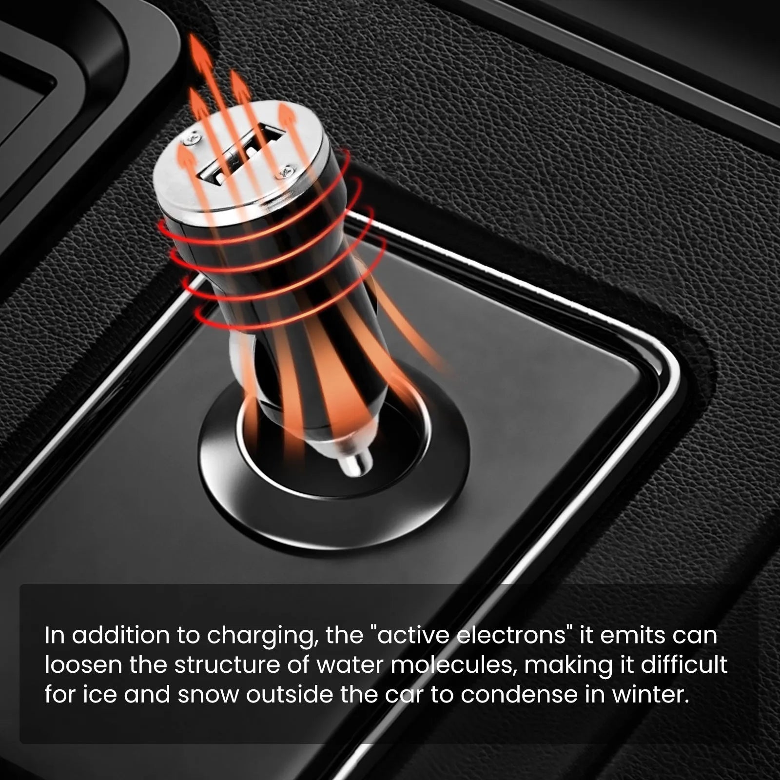 Black USB car snow melting tool for windscreen ice removal measuring 5.5cm