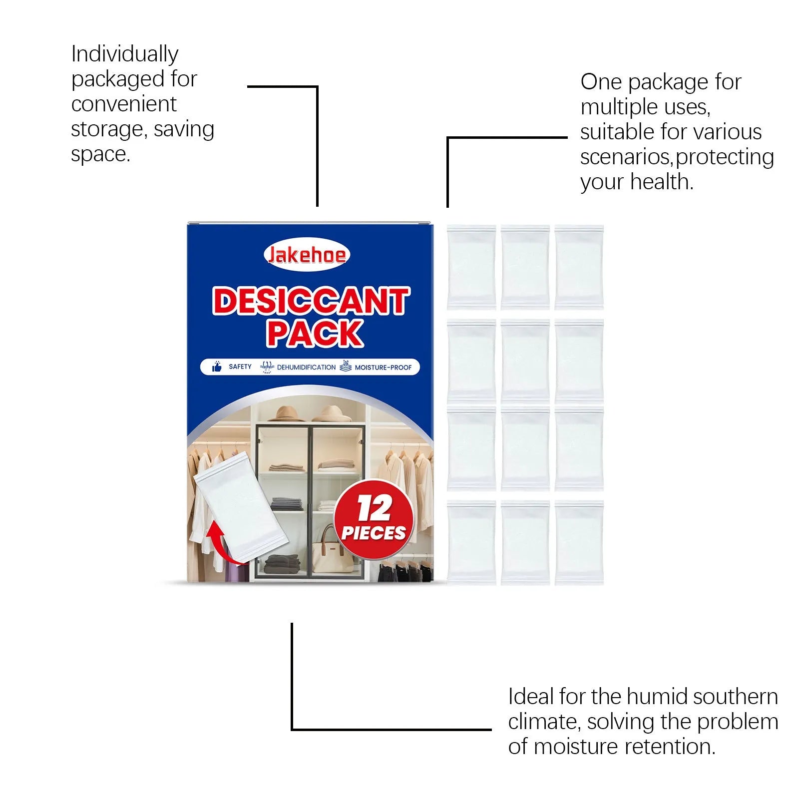Pack of 12 calcium chloride desiccant pieces for household moisture absorption