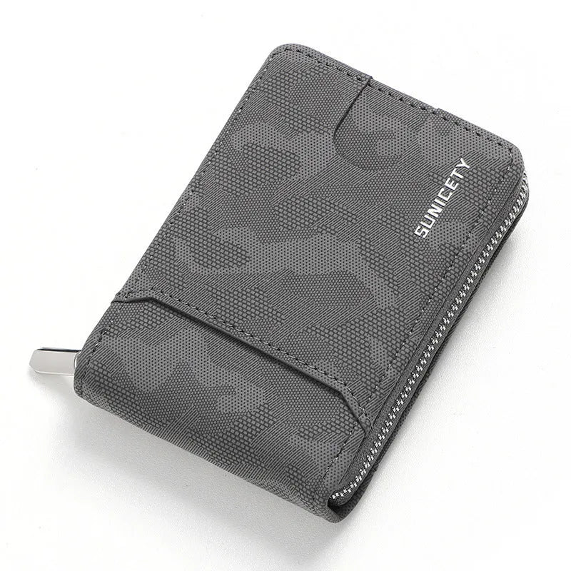 Camouflage large capacity zipper men's wallet in black PU leather with multiple compartments