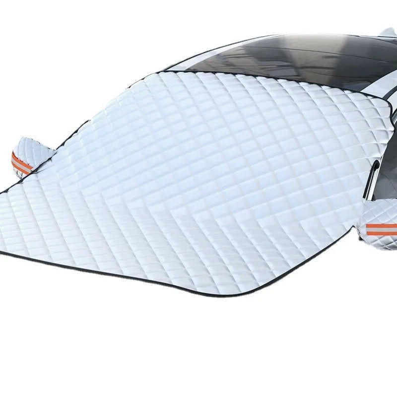 Large aluminium foil winter car cover with reflective stripes and magnets for SUV frost protection