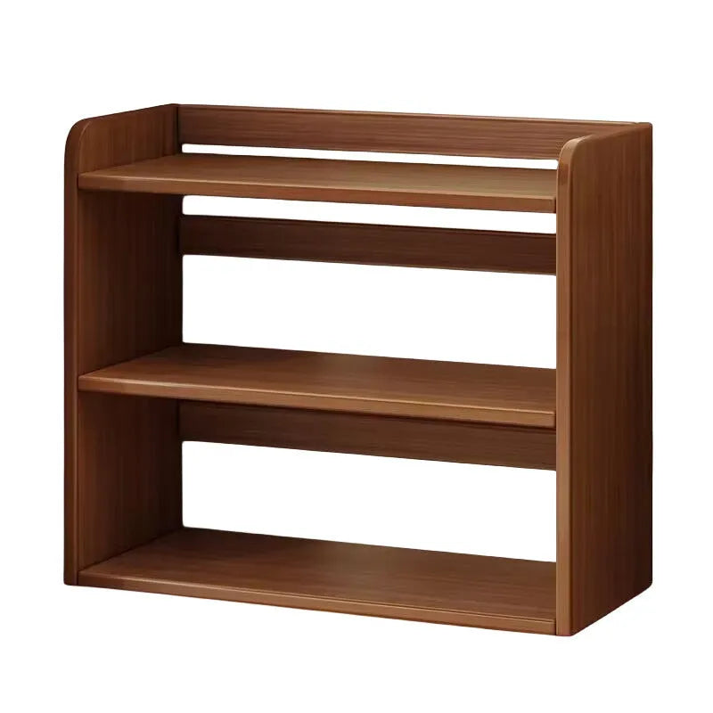 Three-layer desktop bookshelf in dark walnut 50cm width density board desk storage rack