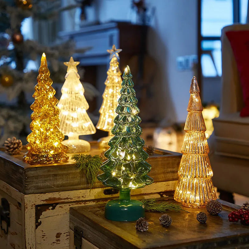Glitter geometric Christmas tree table decoration made of borosilicate glass in pink silver colour