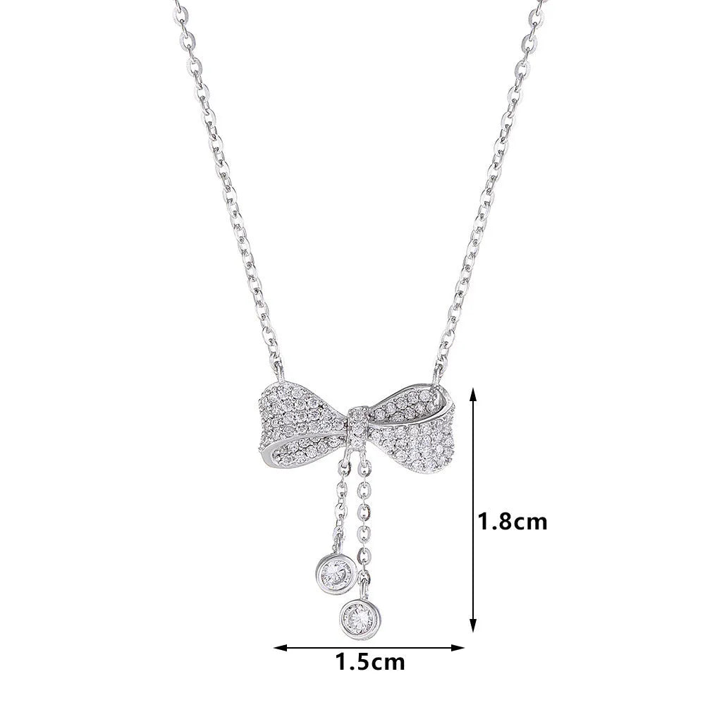 Sterling silver bow necklace with adjustable 40-45cm chain and O-ring design