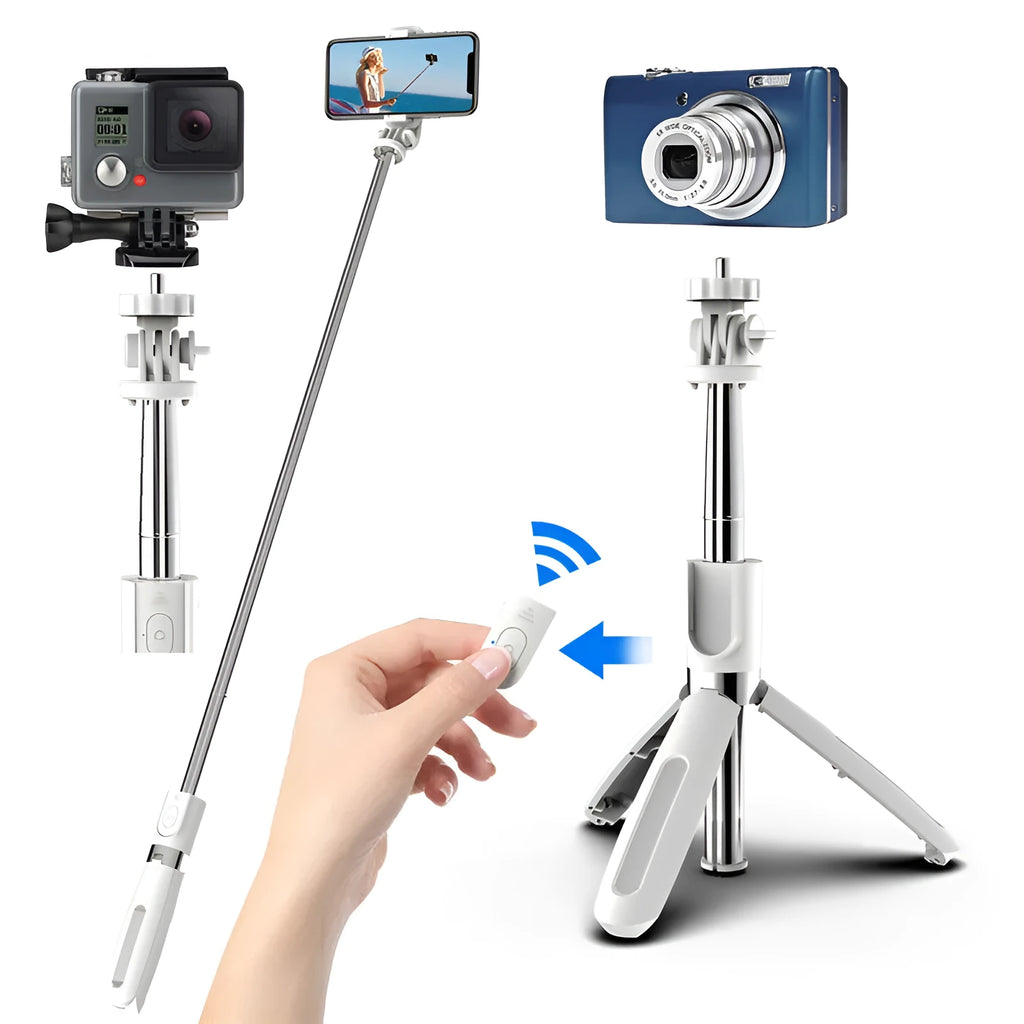 Bluetooth wireless remote control selfie stick tripod with iPhone, 190mm closed, 1000mm extended, black