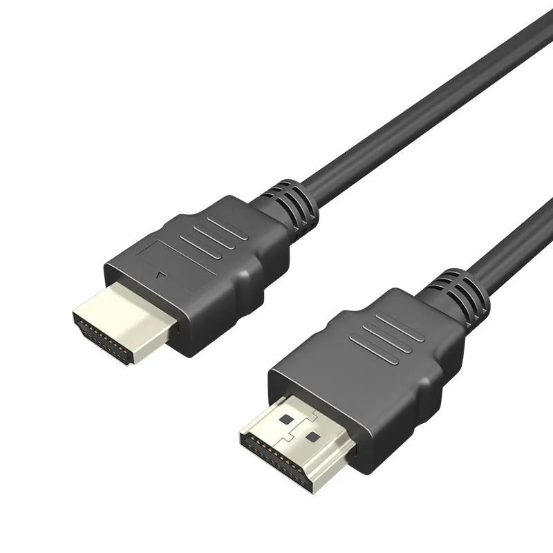 Black HDMI cable with nickel-plated connectors for set-top box to TV connection.