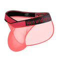 Men's transparent ice silk underwear briefs with a large V-cut gradient front in black.