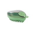 Styling pet silicone shower brush in dark green on a white background