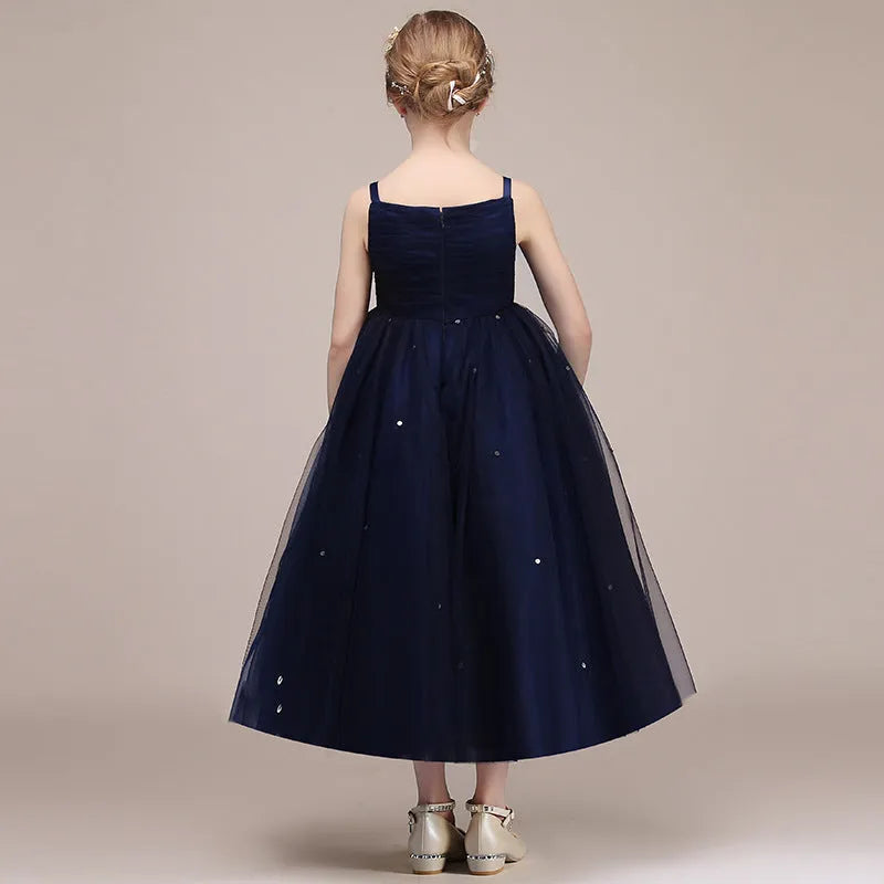 Girls blue chiffon princess dress for banquet and evening party, available in sizes 100cm to 160cm