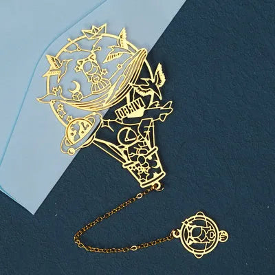 Twelve Constellations Series brass hollowed-out metal bookmark with zodiac design
