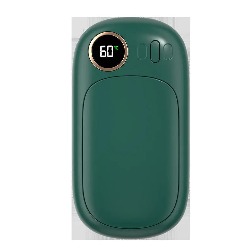 Two-in-one hand warmer power bank in army green with Type-C port and 4000mAh capacity