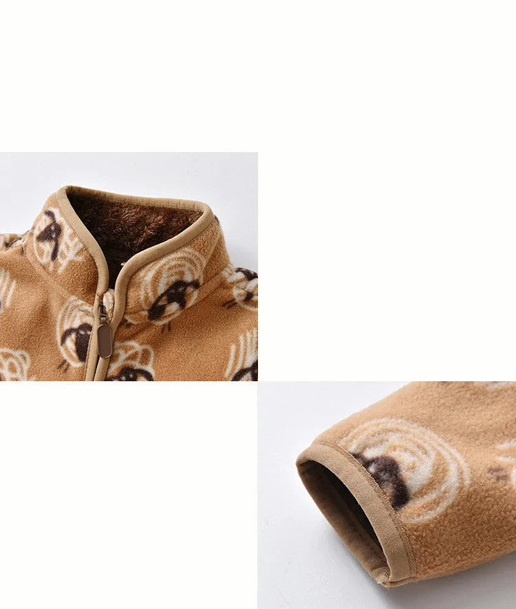 Children's fleece jacket brown lamb colour stand-up collar long sleeves 100% polyester