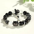 Silverstone and crystal beaded bracelet with electroplated finish and adjustable extension chain