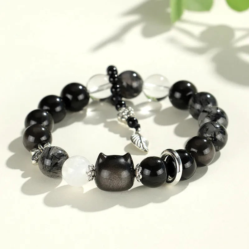 Silverstone and crystal beaded bracelet with electroplated finish and adjustable extension chain