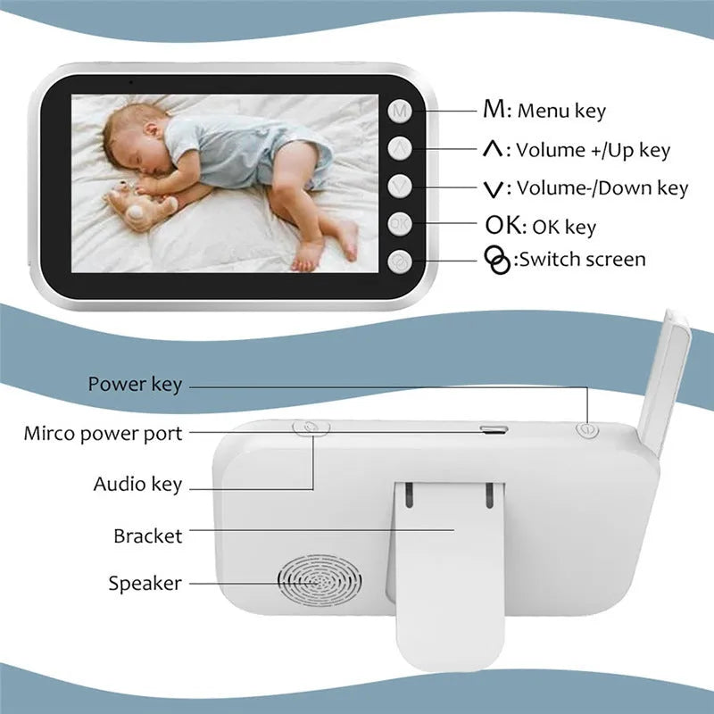 43 inch baby monitor with remote display control showing night vision image on 4.3 inch LCD screen