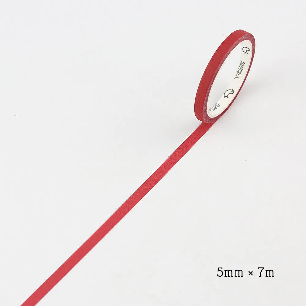 Solid colour paper tape roll in crimson and deep purple options showing 5mm width dimension