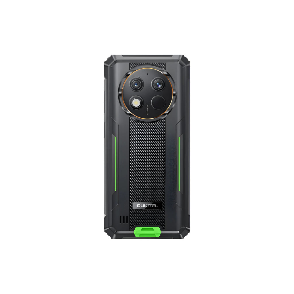OUKITEL G1 mobile phone showing grey green orange colour options with plastic construction