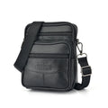 Men's leather waist bag in black or dark brown, worn as waist bag, shoulder messenger bag, or belt pouch