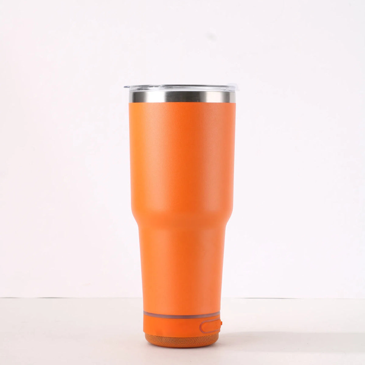 30oz Bluetooth Audio Cup in pink with 304 stainless steel insulation, showing speaker and drink opening