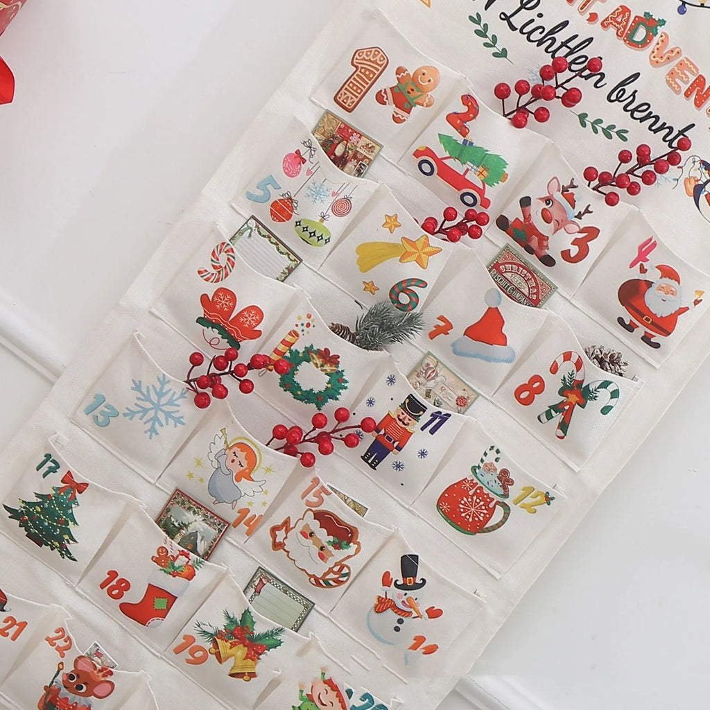 Brocade Christmas advent calendar gift bag with silk screen print, 50x100cm, Colour 01