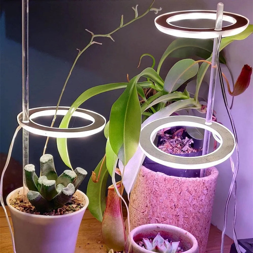 USB-powered LED grow light with zinc alloy casing for indoor plants measuring 90mm diameter