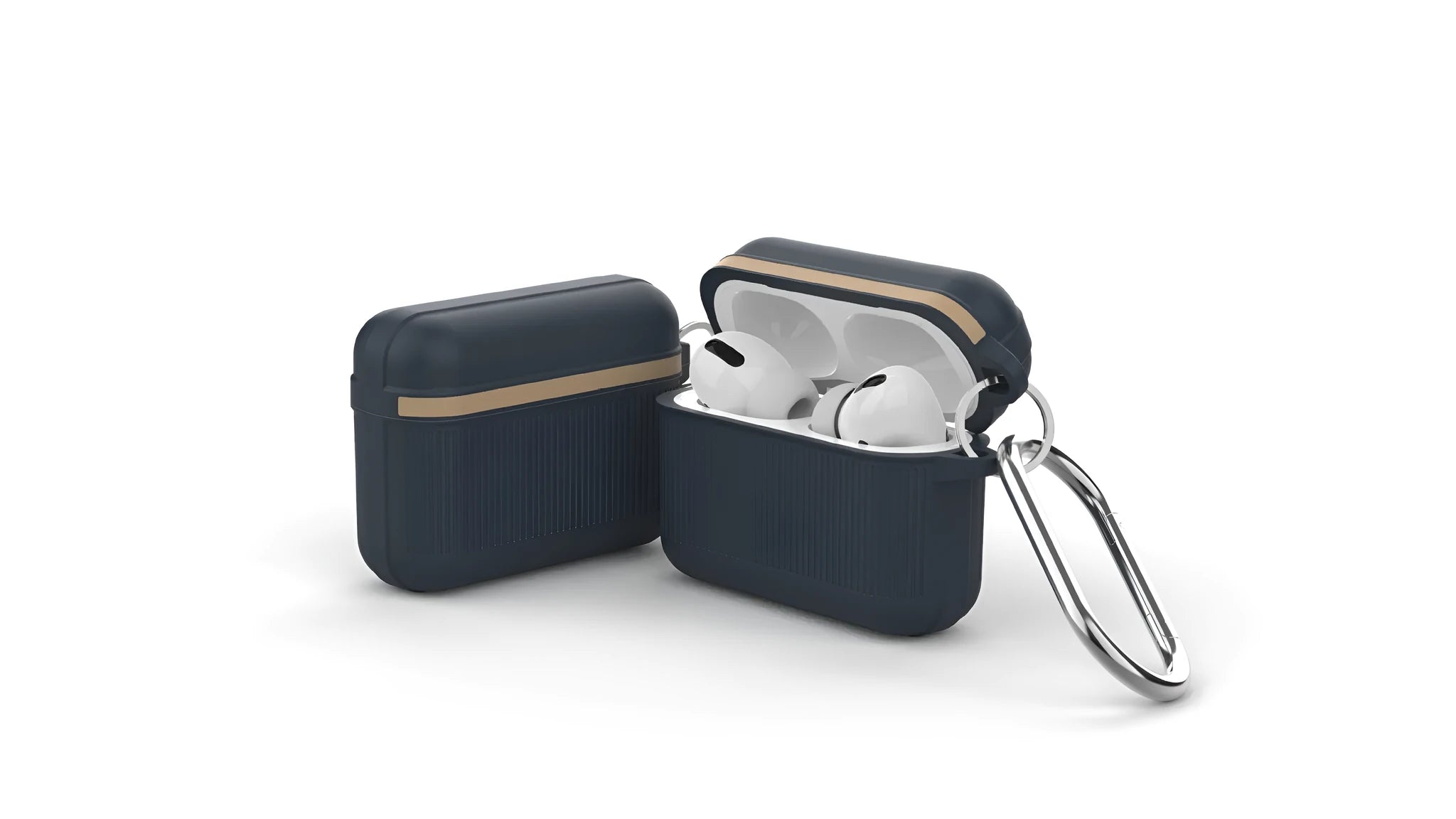 AirPods silicone protective case with thick corners and metal buckle closure in various colours