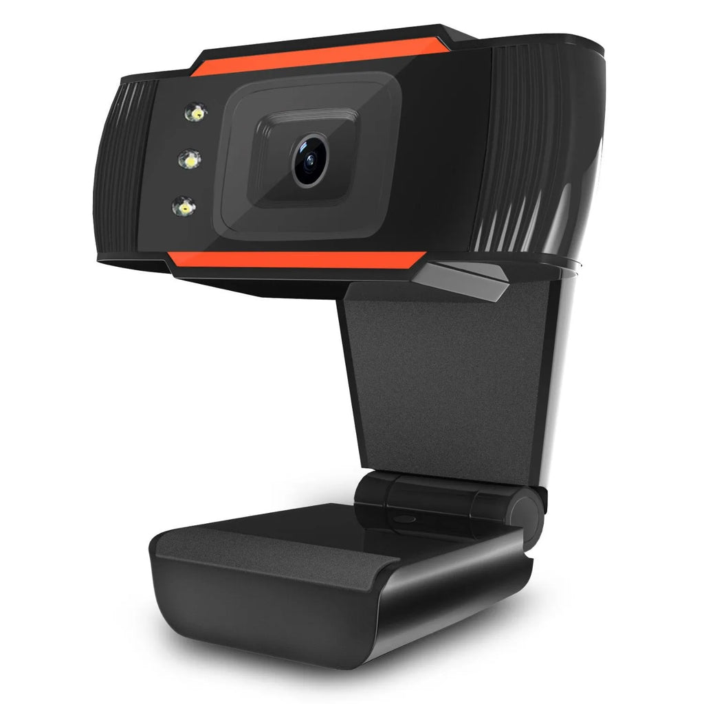 USB LED fill light webcam in black with adjustable brightness, compact desktop camera