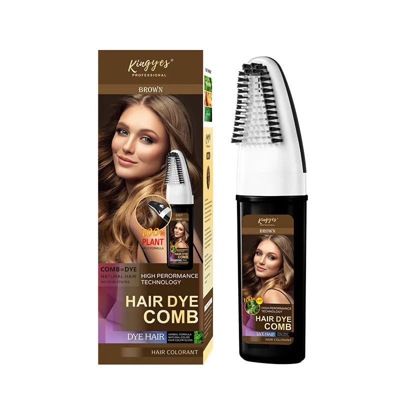 Black box for Easy Comb Hair Dye Kit showing Brown, Dark Brown and Wine Red 200ML bottles.