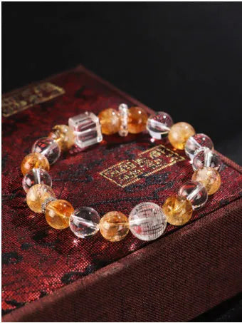 Handcrafted women's crystal beaded bracelet with freshwater pearls and citrine crystals