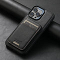 MagSafe-compatible silicone phone case with a magnetic card holder on the back in an oil wax pattern finish.