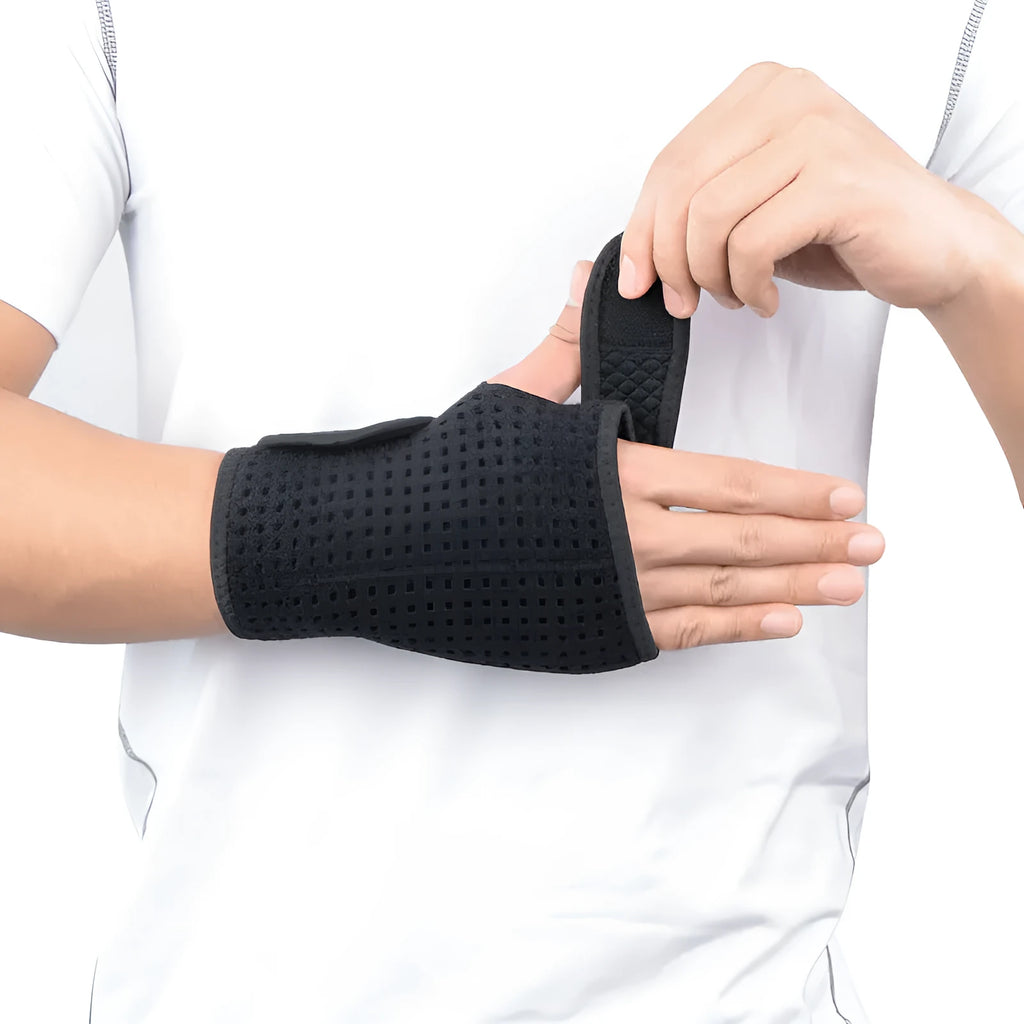 Men's neoprene wrist support glove with internal aluminium plywood splint for sports.