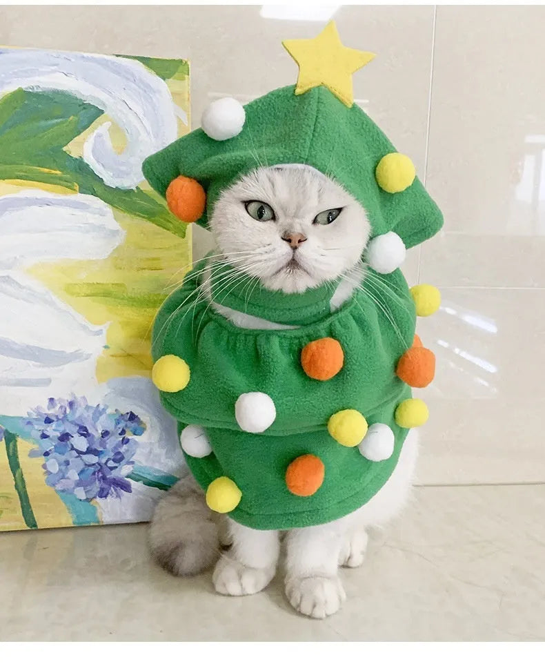 Green Christmas tree pet costume for dogs and cats, average size polyester unisex pet clothing