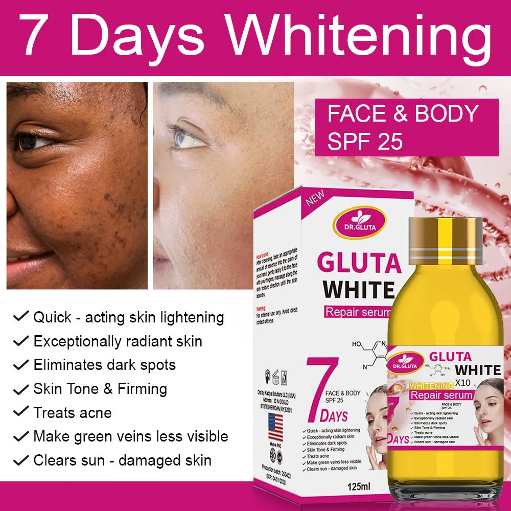 125ml glutathione whitening serum bottle for 7-day whitening repair, moisturising and anti-ageing facial care