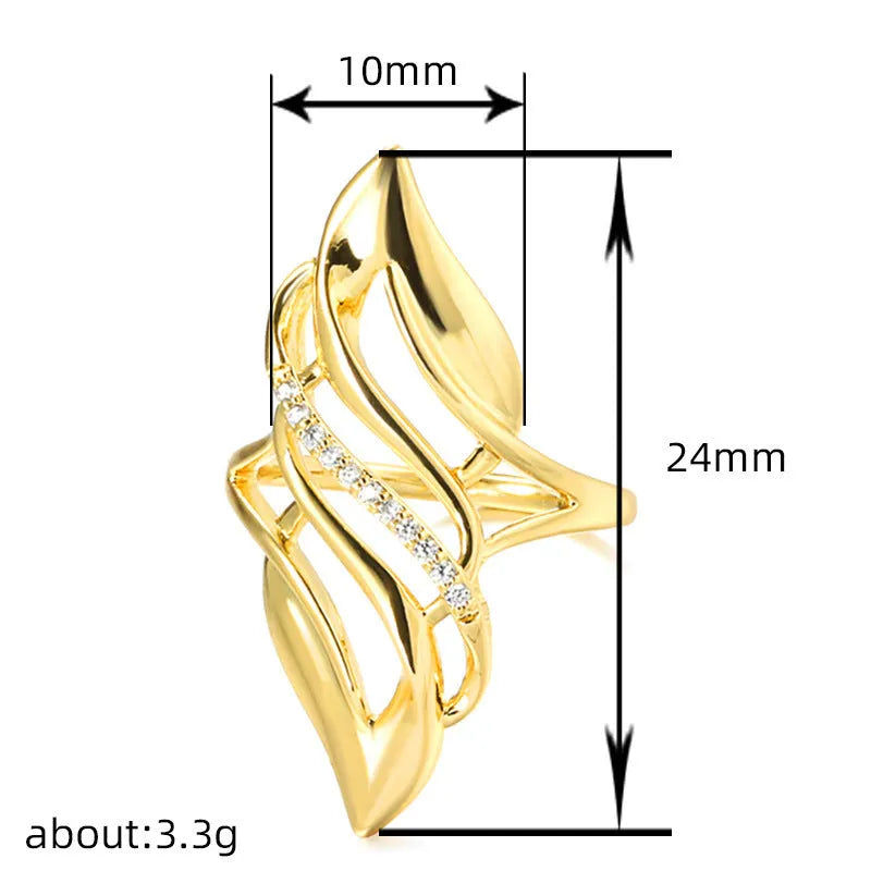 Exaggerated curve women's ring in gold-plated copper with zircon accent