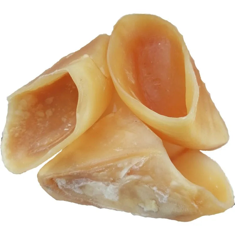 Natural cowhide dog chew grinding rod in hoof shell colour, large size for medium to large dogs.