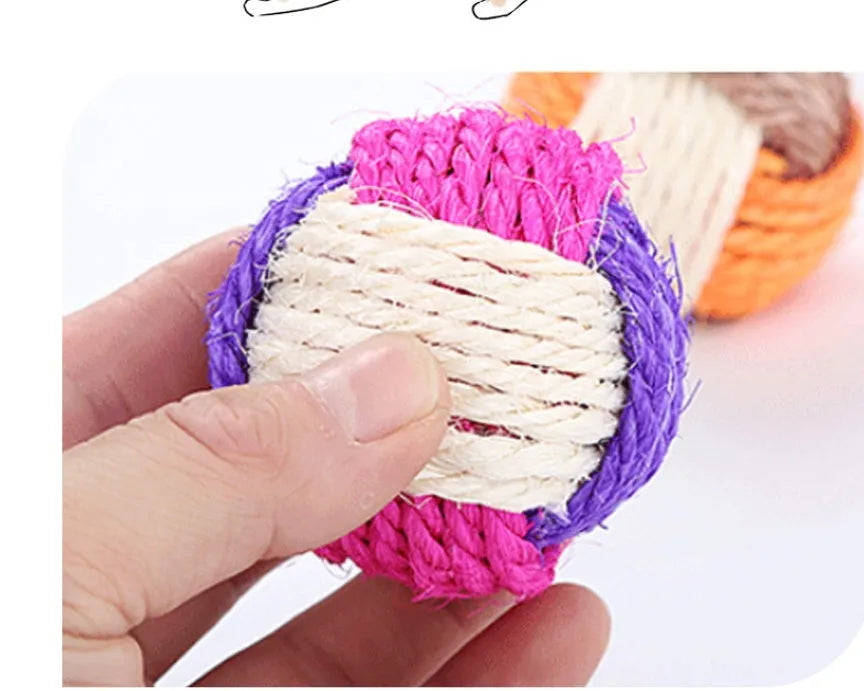 Natural sisal cat toy ball 6cm diameter for biting play on white background