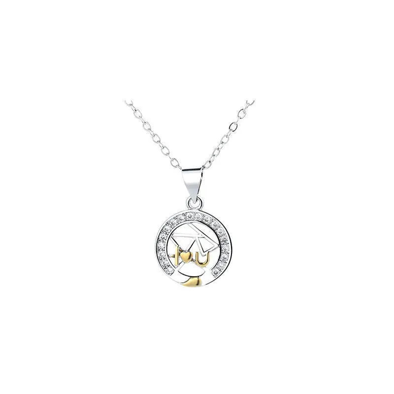 Copper sun moon couple necklace with electroplated finish and cross chain design