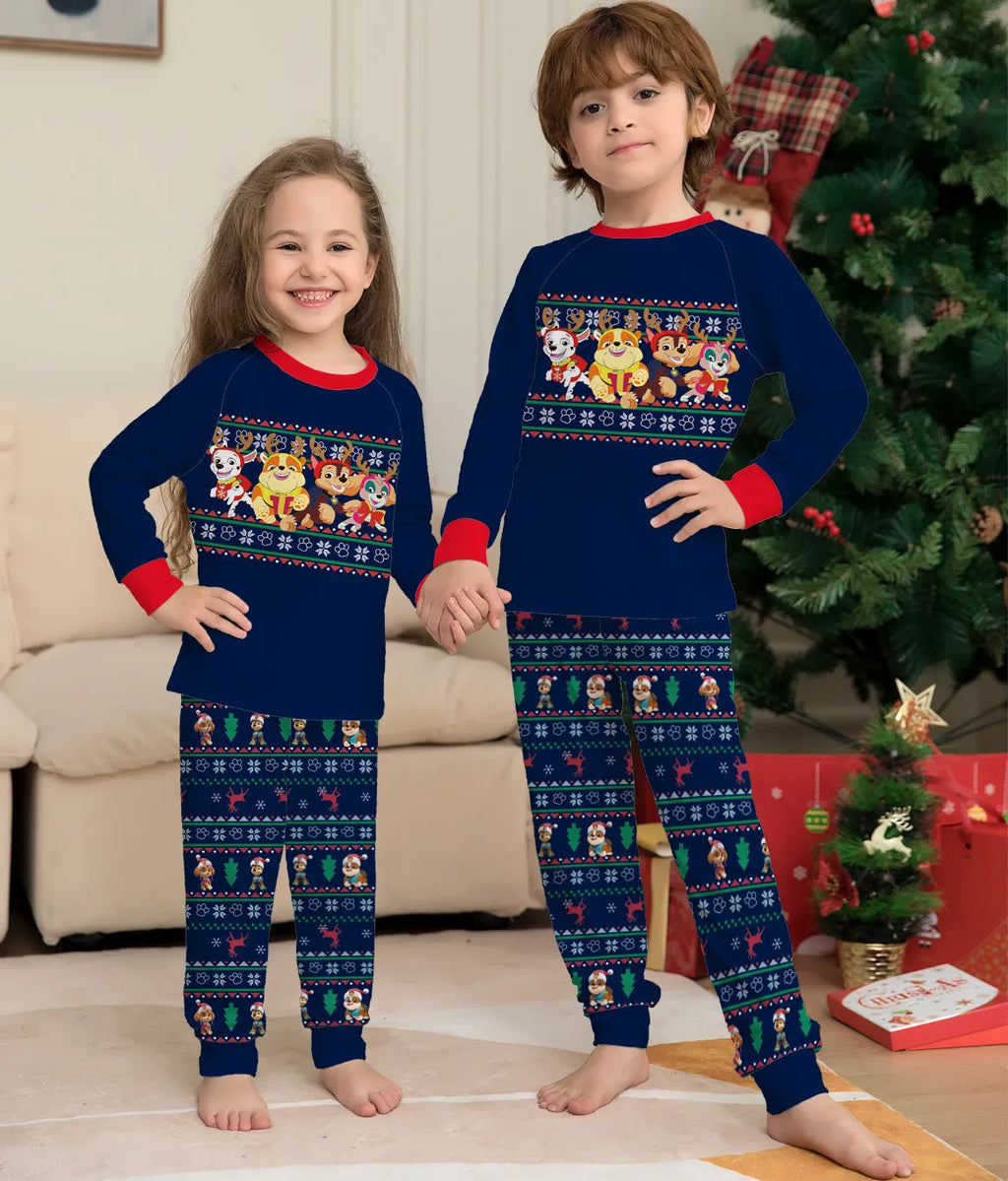 Red plaid Christmas pyjamas with deer print for matching family wear including adult, child, baby, and dog sizes