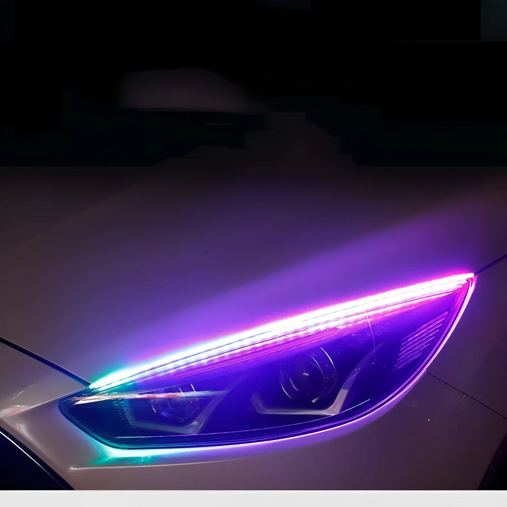 RGB LED daytime running light strip with remote control for General Motors cars in 30cm, 45cm, 60cm sizes.