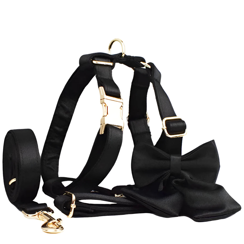 Cloth dog collar and leash set with vest accessory in multiple size options